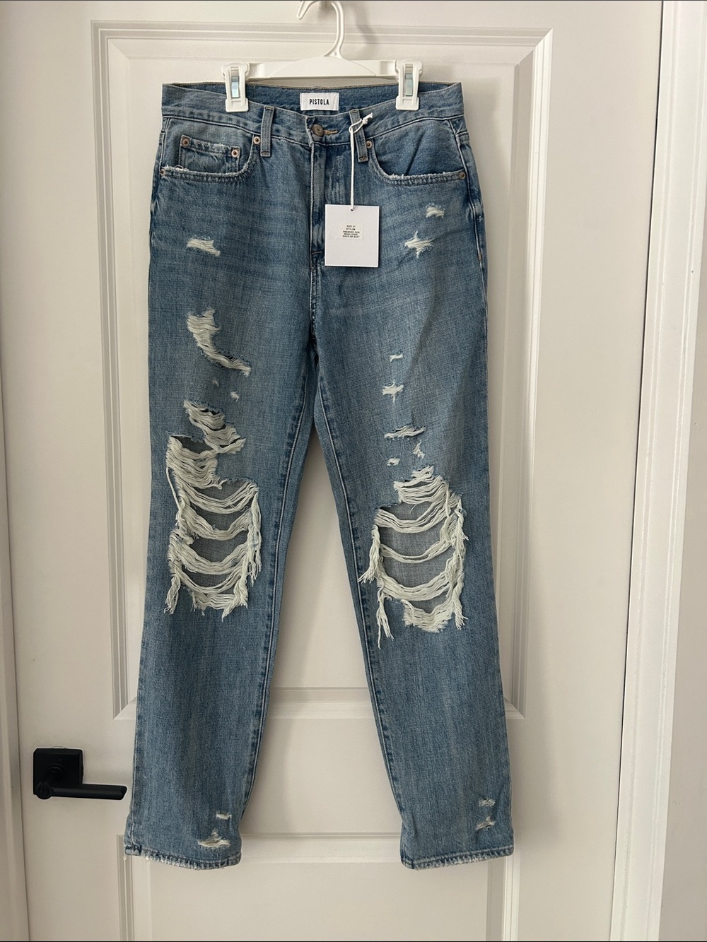 pistola High Rise Roller Distressed Jeans in Light Blue